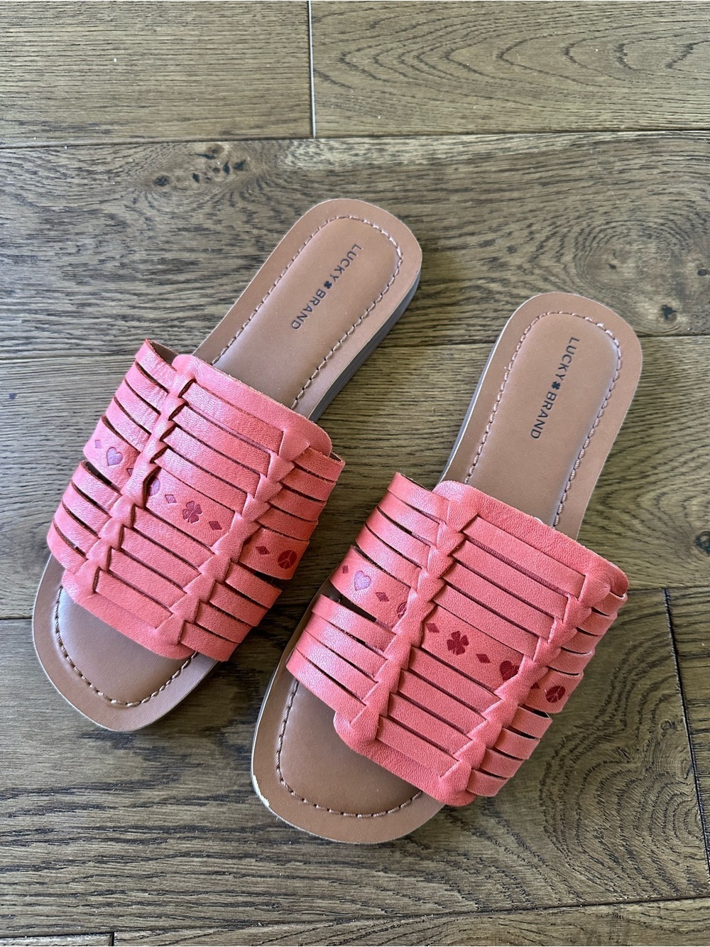 Lucky Brand Baneen Flat Sandals Leather Orange Sz 9.5